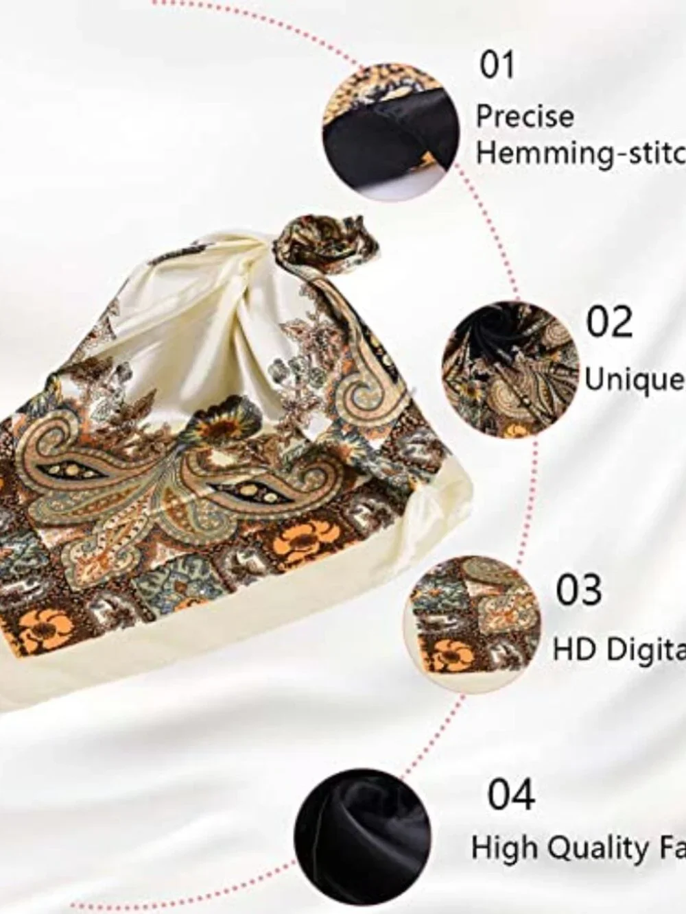 4 Pack Silk Like Head Scarves for Women Large Square Satin Hair Neck Scarf Shawl